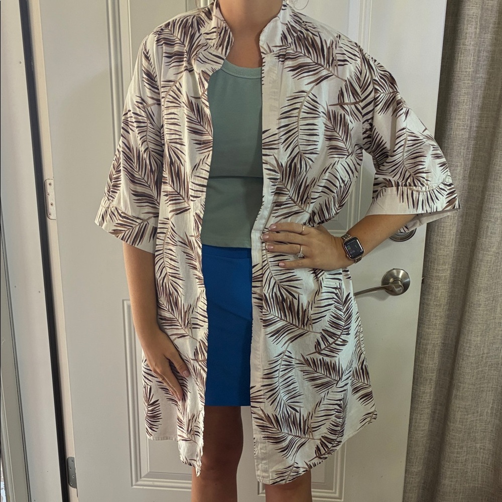 Lightweight Cream Palm-Print Open coverup